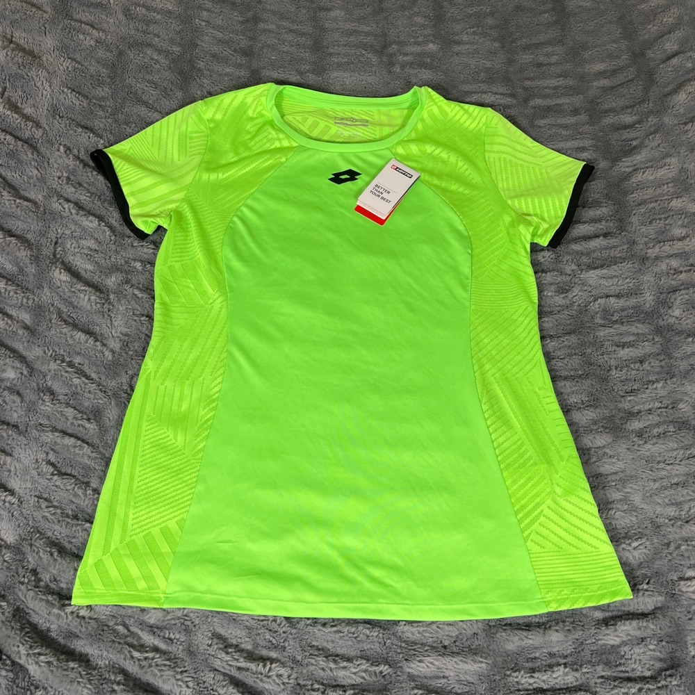 Lotto Superrapida W V Tee Women Large Green Apple Neo Athletic Tennis Shirt NEW
